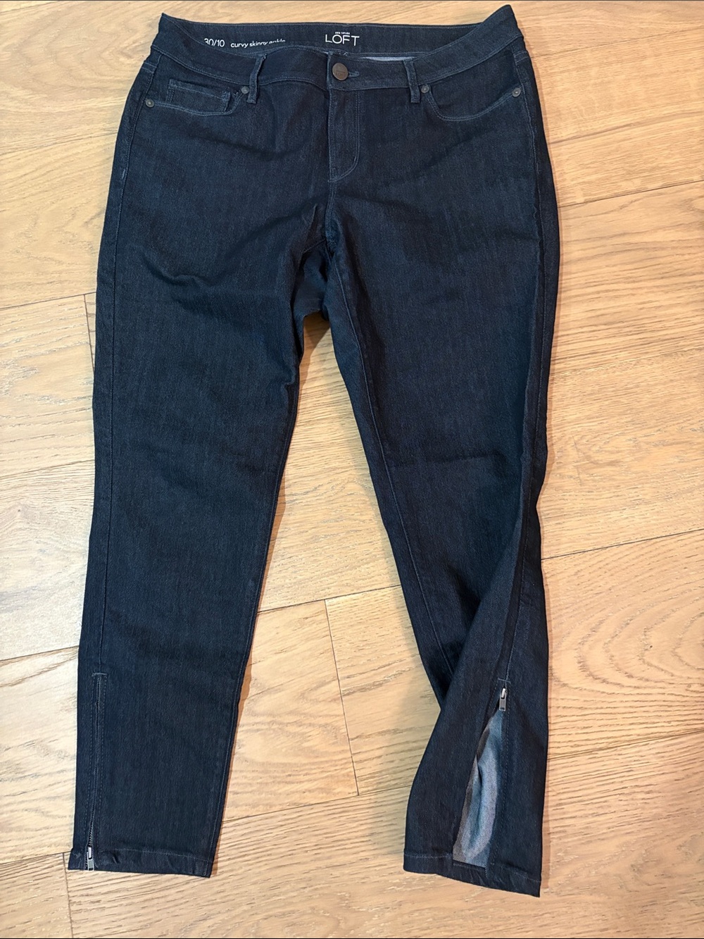 LOFT Dark Black Skinny Jeans with Ankle Zips